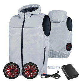 【クーポンで2,990円】 空調ウェア 10000mAhバッテリー 空調 服 作業 服 空調ベスト フルセット ファンセット 冷却服 4段風量 空調作業着 ワークウェア 最大24時間連続 薄型 夏 熱中症対策 UVカット 撥水加工 ナイロン100% 父の日 ギフト