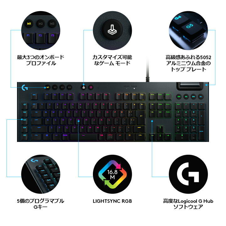 楽天市場】Logicool G ゲーミングキーボード 有線 G813 GLスイッチ 