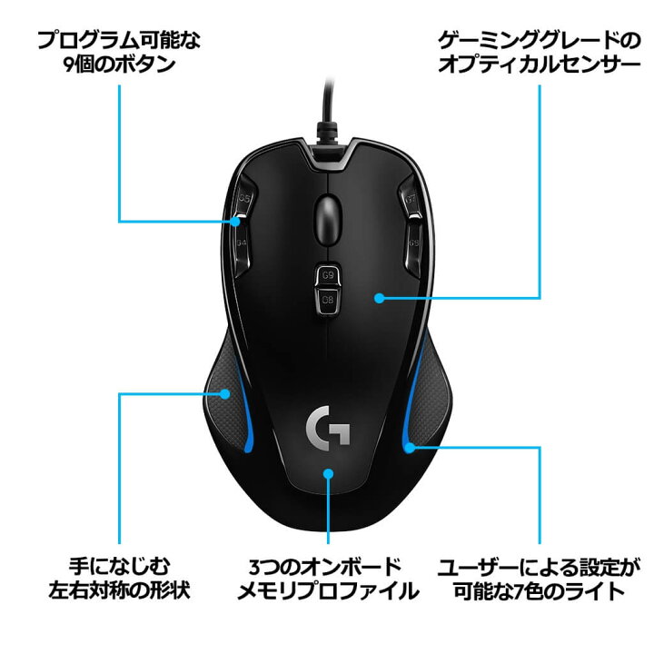 楽天市場 Logicool G ゲーミングマウス 有線 G300sr 左右対称 軽量 プログラムボタン9個 高精度dpi 国内正規品 2年間無償保証 ロジクール 公式ストア