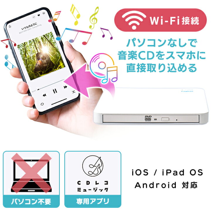 楽天市場】[7/11 1:59までP5倍!] スマートフォン用 CDレコーダー Wi-Fi 