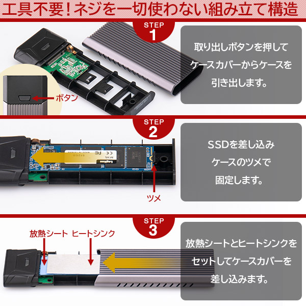 新しい到着M.2 SSDケース NVMe アルミ筐体 高放熱 USB3.2 超高速転送 1060MB Type-A S SSD PS5 Type-C  ヒートシンク M-Key PS4 対応 Gen2 外付けドライブ・ストレージ