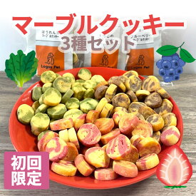 ※同梱不可 【初回限定】【1000円ポッキリ 送料無料】 国産 マーブルクッキー 犬用 25g×3種セット いちご/ブルーベリー/ほうれん草 ロゴスペット 無添加おやつ