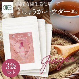 【フードロス削減にご協力ください 賞味期限2025.8.2】有機しょうがパウダー 30g×3袋セット【メール便送料無料】ジンゲロール ショウガオール 有機JAS オーガニック 国産 粉末 桜江町桑茶生産組合 しまね有機ファームOrganic Ginger Powder 1 piece 30g 3set