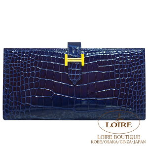 GX xA Xt u[TtB[ NR_C AQ[^[ S[h HERMES Bearn Soufflet BLEU SAPHIR(73) Crocodile Alligator Gold