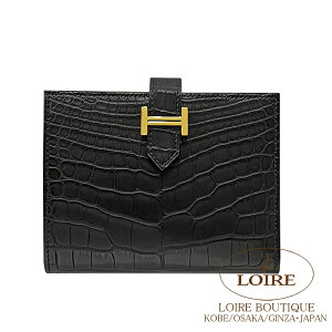 GX xA RpNg N NR_C AQ[^[}bg@S[h HERMES Bearn Compact NOIR(89)Crocodile Alligator Matte Gold