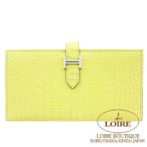 GX xA Xt W[kuW NR_C AQ[^[}bg Vo[ HERMES Bearn Soufflet JAUNE BOURGEON(R9) Crocodile Alligator Matte Silver