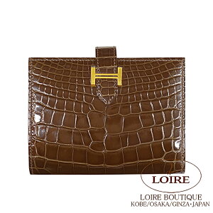 GX xA RpNg OGt@g NR_C AQ[^[ S[h HERMES Bearn Compact GRIS ELEPHANTR(8C)Crocodile Alligator Gold