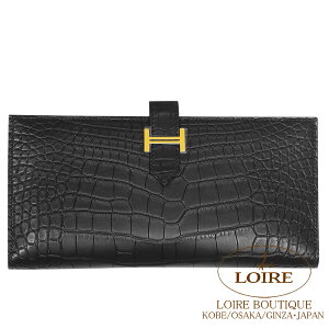 GX xA Xt N NR_C AQ[^[}bg S[h HERMES Bearn Soufflet NOIR(89) Crocodile Alligator Matte Gold