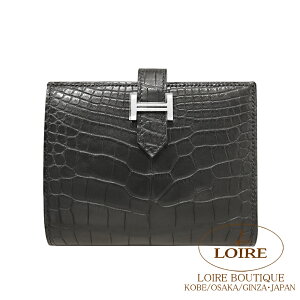 GX xA RpNg N NR_C AQ[^[}bg@Vo[ HERMES Bearn Compact NOIR(89)Crocodile Alligator Matte Silver