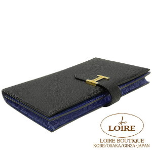 GX xA Xt F\ N×u[lCr[ Gv\ S[h HERMES Bearn Soufflet Verso NOIR(89)/BLUE NAVY(7U) Epsom Gold