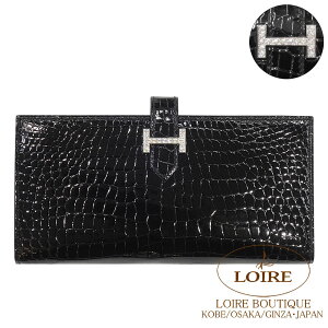 エルメス ベアン スフレ クロ クロコダイル ポロサス ダイヤモンド ホワイトゴールド金具 HERMES Bearn Soufflet NOIR(89) Crocodile Porosus Diamond White Gold