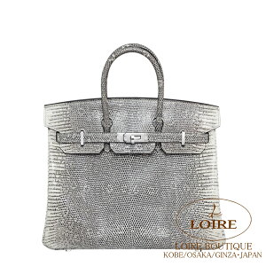 �G�����X �o�[�L�� 25 �I���u�� ���U�[�h�i�`���� �V���o�[���� HERMES Birkin 25 OMBRE(1B) Lizard Natura Silver