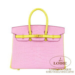 GX o[L 25 p[\i sN×~U NR_C AQ[^[}bg S[h HERMES Birkin 25 PINK(5P)/MIMOSA(M9) Alligator Matte Gold