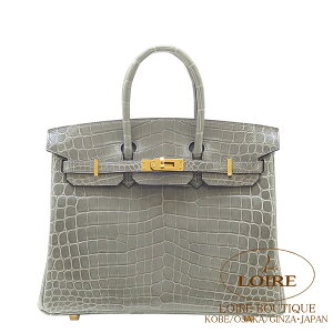 GX o[L 25 NR_C jeBJX OgD[gD[ (gDeB[O[) S[h HERMES Birkin 25 GRIS TOURTERELLE(81) Crocodile Niloticus Gold