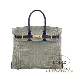 �G�����X �o�[�L�� 25 �O���g�D�[���g�D���[�� (�g�D���e�B�[���O���[)×�N�� �N���R�_�C�� �j���e�B�J�X �S�[���h���� HERMES Birkin 25 GRIS TOURTERELLE(81)/NOIR(89) Crocodile Niloticus Gold