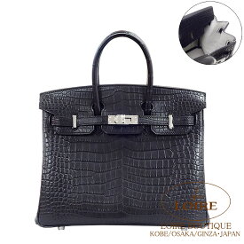 エルメス バーキン 25 パーソナル クロ×内側ベトン クロコダイル ポロサスマット シルバー金具 HERMES Birkin 25 NOIR(89)/BETON(8L) Crocodile Porosus Matte Silver