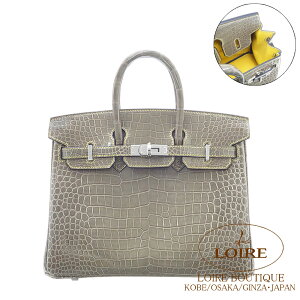 �G�����X �o�[�L�� 25 �p�[�\�i�� �O���g�D�[���g�D���[��×�����~���U(�~���U�X�e�b�`) �N���R�_�C�� �|���T�X �V���o�[���� HERMES Birkin 25 GRIS TOURTERELLE(81)/MIMOSA(M9) Crocodile Porosus Silver