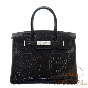 GX o[L 30 N NR_C |TX Vo[ HERMES Birkin 30 NOIR(89) Crocodile Porosus Silver