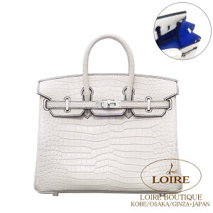 �G�����X �o�[�L�� 25 �p�[�\�i�� �x�g��×�����u���[�G���N�g���b�N(�X�e�b�`�E�X�N��) �N���R�_�C�� �|���T�X�}�b�g �V���o�[���� HERMES Birkin 25 BETON(8L)/BLEU ELECTRIQUE(7T) Crocodile Porosus Matte Silver
