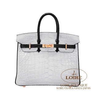 �G�����X �o�[�L�� 25 �p�[�\�i�� �O���y�[��×�N�� �N���R�_�C�� �A���Q�[�^�[�}�b�g ���[�Y�S�[���h���� HERMES Birkin 25 GRIS PERLE(80)/NOIR(89) Alligator Matte Rose Gold