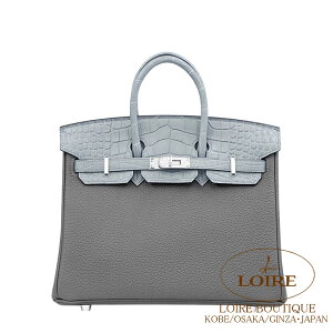 �G�����X �o�[�L�� 25 �^�b�` �O�����C���[×�O���l���F �g�S×�A���Q�[�^�[�}�b�g �V���o�[���� HERMES Birkin 25 Touch GRIS MEYER(0L)/GRIS NEVE(0W) Togo/Crocodile Alligator Matte Silver