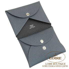 エルメス カルヴィ デュオ ヴェルソ (コインケース付きカードケース) グリミスティ×クロ シェーブル シルバー金具 HERMES Calvi Duo Verso GRIS MISTY(H0)/NOIR(89) Chevre Silver