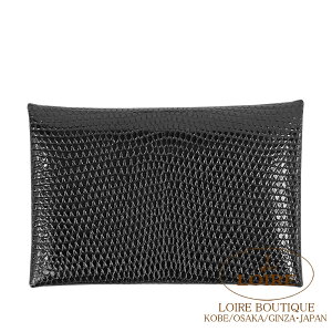 GX JB J[hP[X N U[h Vo[ HERMES Calvi Card Case NOIR(89) Lizard Silver