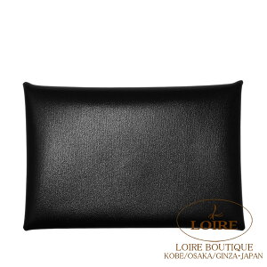 �G�����X �J�����B �J�[�h�P�[�X �N�� �{�b�N�X�J�[�t �V���o�[���� HERMES Calvi Card Case NOIR(89) Box Calf Silver