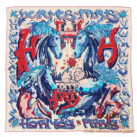 エルメス カレ70 エルメスのH ローズ×ブルー×クリーム シルク HERMES Carre 70 Hermes no H ROSE/BLEU/…