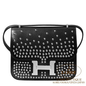 �G�����X �R���X�^���X3 �~�j �~�����[�� �N���[�e �N�� �{�b�N�X�J�[�t �V���o�[���� HERMES Constance3 Mini Miroir Cloute NOIR(89) Box Calfskin Silver