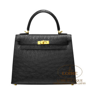 �G�����X �P���[ 25 �O�D �N�� �I�[�X�g���b�` �S�[���h���� HERMES Kelly 25 Sellier NOIR(89) Ostrich Gold