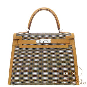 GX P[ 28 OD ZT~ gLh[×XCtg Vo[ HERMES Kelly 28 Sellier SESAME(2S) Toile Quadrille/Swift Silver