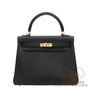 �G�����X �P���[ 25 ���D �N�� �g�S �S�[���h���� HERMES Kelly 25 Retourne NOIR(89) Togo Gold
