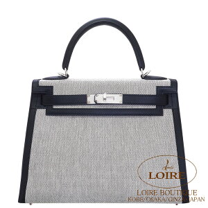 GX P[ 28 OD GN×N gAbV×XCtg Vo[ HERMES Kelly 28 Sellier ECRU(91)/NOIR(89) Toile H/Swift Silver