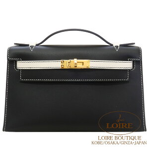 GX |VFbgP[ p[\i N×N XCtg S[h HERMES Pochette Kelly NOIR(89)/CRAIE(10) Swift Gold