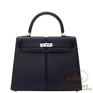 �G�����X �P���[ 25 �p�f�b�h �O�D �N�� �X�C�t�g �V���o�[���� HERMES Kelly 25 Padded Sellier NOIR(89) Swift Silver