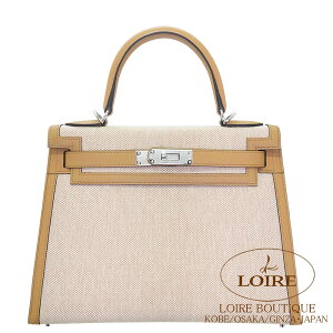 GX P[ 28 OD GN×`CgAbV×XCtg Vo[ HERMES Kelly 28 Sellier ECRU(91)/CHAI(0M) Toile H/Swift Silver
