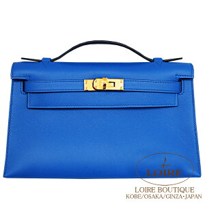 GX |VFbgP[ u[tX XCtg S[h HERMES Pochette Kelly BLEU FRANCE(71) Swift Gold