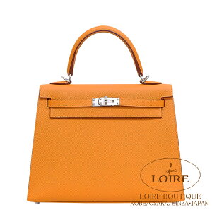 �G�����X �P���[ 25 �O�D �I�����W �G�v�\�� �V���o�[���� HERMES Kelly 25 Sellier ORANGE(93) Epsom Silver