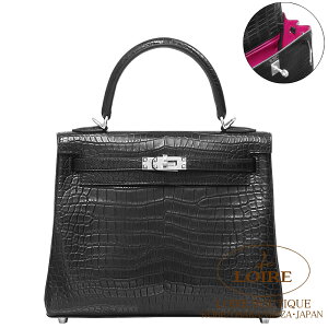 �G�����X �P���[ 25 ���D �p�[�\�i�� �N��×�������[�Y�V�F�w���U�[�h �N���R�_�C�� �|���T�X�}�b�g �V���o�[���� Kelly 25cm Retourne NOIR(89)/ROSE SHEHERAZADE(J5) Crocodile Porosus Matte Silver