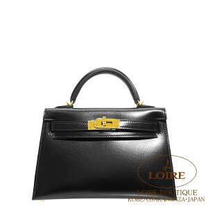 GX P[~j2 N {bNXJ[t S[h HERMES Kelly Mini 2 NOIR(89) Box Calf Gold