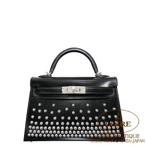 �G�����X �P���[�~�j2 �N���[�e �N�� �{�b�N�X�J�[�t �V���o�[���� HERMES Kelly Mini 2 Cloute NOIR(89) Box Calf Silver