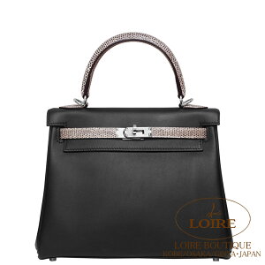 �G�����X �P���[ 25 ���D �^�b�` �N��×�I���u�� �X�C�t�g×���U�[�h�i�`���� �V���o�[���� HERMES Kelly Touch 25 Retourne NOIR(89)/OMBRE(1B) Swift/Lizard Natura Silver