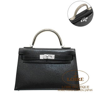 �G�����X �P���[�~�j2 �^�b�` �N��×�I���u�� �V�F�[�u���V�����L��×���U�[�h�i�`���� �V���o�[���� HERMES Kelly Mini 2 Touch NOIR(89)/OMBRE(1B) Chevre Chamkila/Lizard Natura Silver