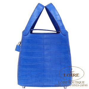 �G�����X �s�R�^�����b�N PM �u���[�[���[�W�� �N���R�_�C�� �A���Q�[�^�[�}�b�g �V���o�[���� HERMES Picotin Lock PM BLEU ZELLIGE(I7) Alligator Mat Silver
