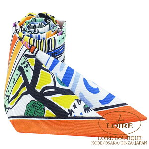 エルメス トゥイリー レイユール・デテ ジョーヌ×ブルー×オレンジ シルクHERMES TWILLY RAYURES D`ETE JAUNE/BLEU/ORANGE Silk