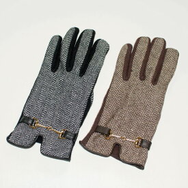 ヘリボーン柄グローブ　防寒　やわらか　メタル飾り　レディス　手袋 1824