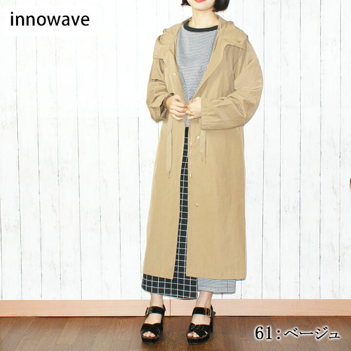 【10%OFF】innowave レディース ドロストコート ロング ミディ フード ウェスト紐 ウェストマーク シームポケット 脚長効果 美シルエット かっこいい かわいい ミリタリー レディス イノウェーブ 8593158 イノウェーブ♡ツイードAラインコート♡上品♡かわいい♡