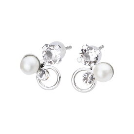 プラチナ パール＆ビジュー ピアス 金属アレルギー対応 日本製 Pt900 プラチナポスト プチ パールピアス ビジューピアス シルバー K24 ゴールド ピンクゴールド 小さい ニッケルフリー 大人 シンプル クリスタル オフィス アクセサリー オフィス 上品 送料無料 LOKUMI