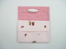 オリジナル付けポケット（安全ピン付）薄いピンク×動物柄　入園　入学　保育園　幼稚園　小学校